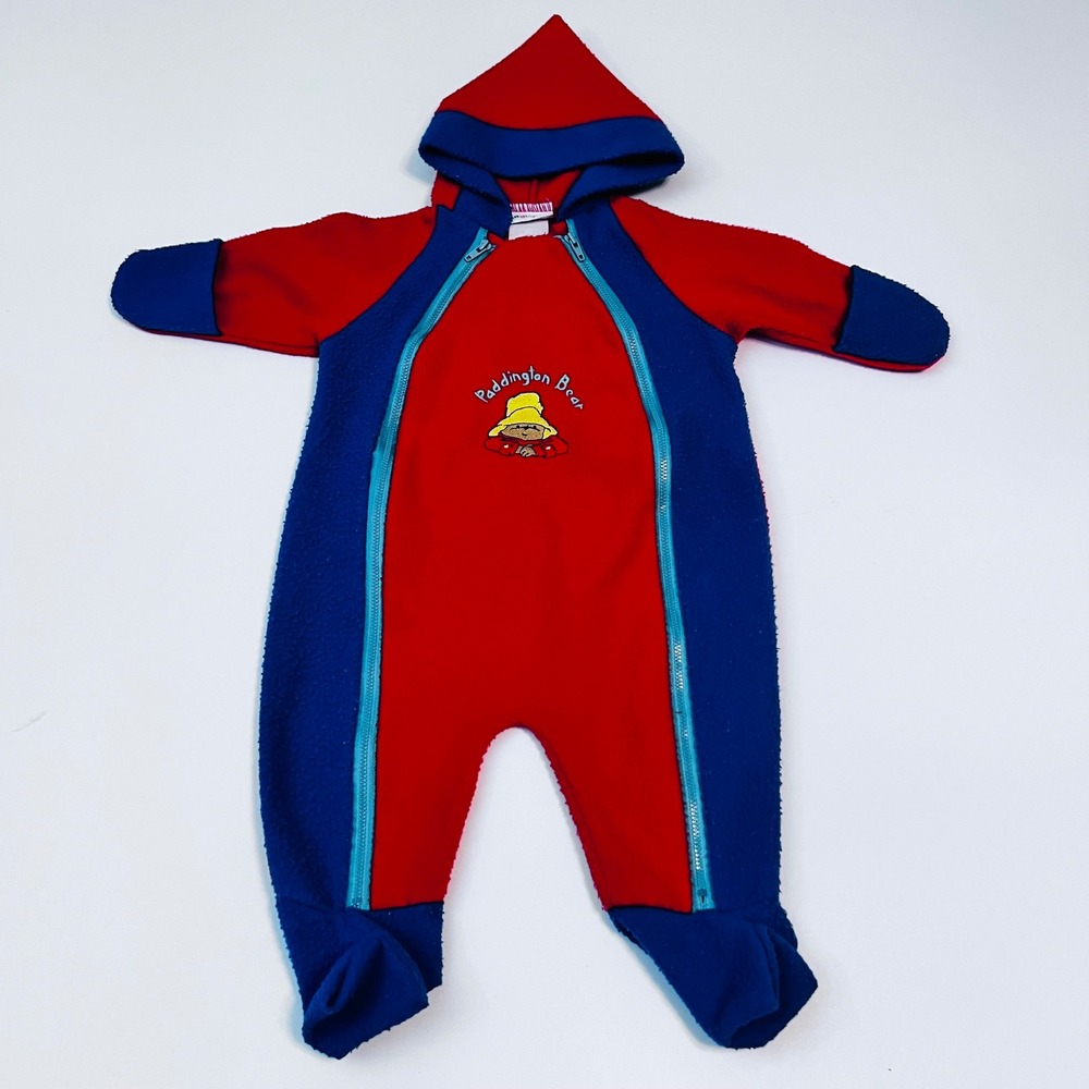 Vintage Paddington Bear Cozy Suit 6-12M Hooded Zip Coverall Made in USA